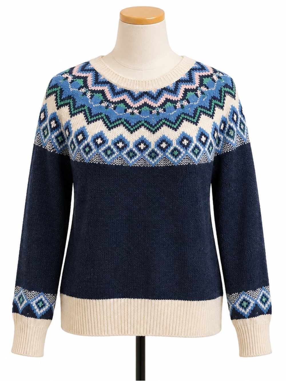 Old Navy Fair Isle Sweater Size Medium | Blue Nordic Crew Neck Knit Pullover